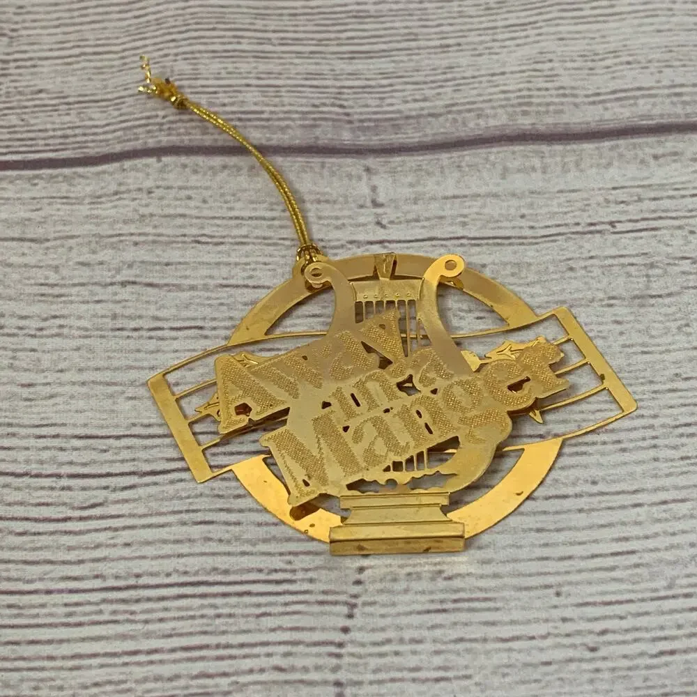 Vintage 1988 Hallmark Brass Trims Away In A Manger Christmas Ornament 3D Layered